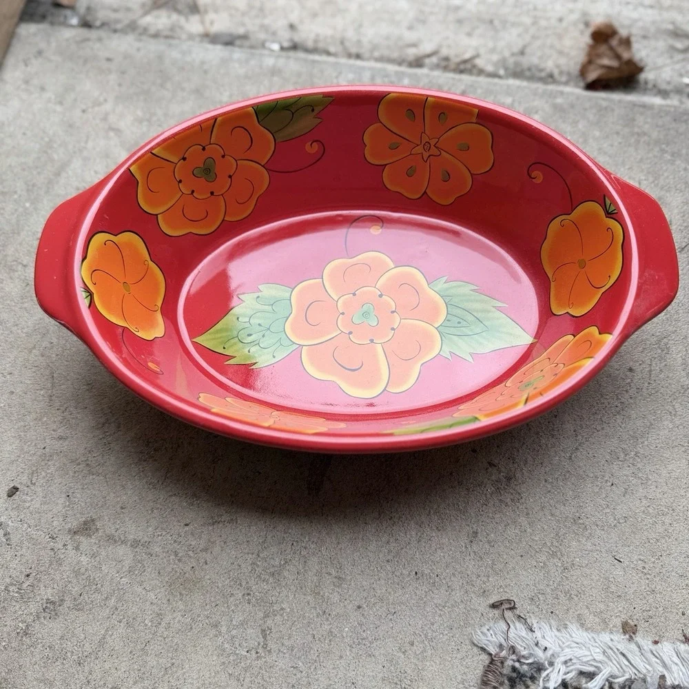 Temptations Oval Baking Dish Poppy Passion 1.5 Qt Ovenware Red‎